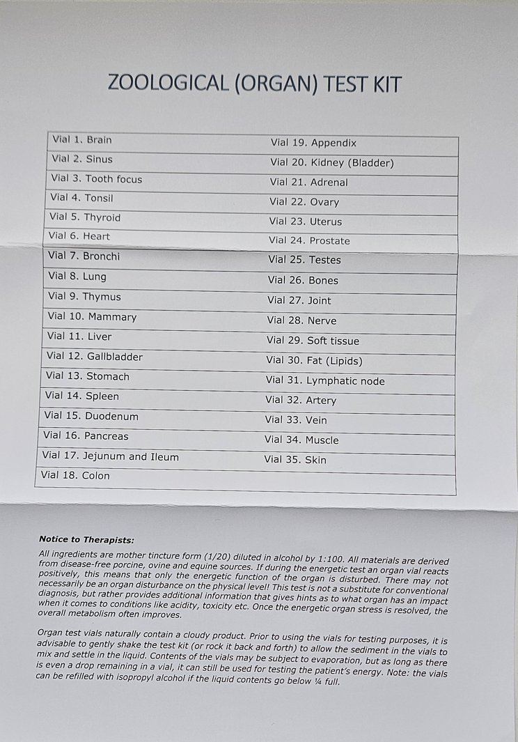 Zoological Test kit description